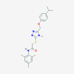 molecular formula C24H30N4O2S B305511 2-({5-[(4-isopropylphenoxy)methyl]-4-methyl-4H-1,2,4-triazol-3-yl}thio)-N-mesitylacetamide 