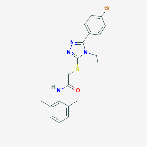 molecular formula C21H23BrN4OS B305513 2-{[5-(4-bromophenyl)-4-ethyl-4H-1,2,4-triazol-3-yl]sulfanyl}-N-(2,4,6-trimethylphenyl)acetamide 