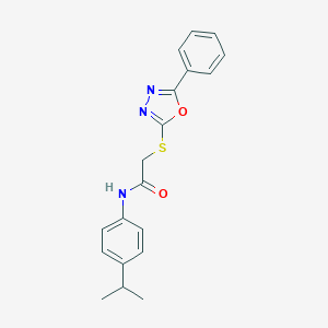 molecular formula C19H19N3O2S B305515 2-[(5-phenyl-1,3,4-oxadiazol-2-yl)sulfanyl]-N-[4-(propan-2-yl)phenyl]acetamide 