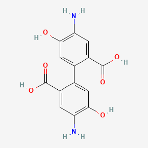 molecular formula C14H12N2O6 B3055165 4,4'-Diamino-5,5'-dihydroxybiphenyl-2,2'-dicarboxylic acid CAS No. 6326-53-0