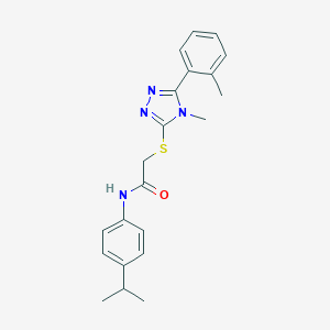 molecular formula C21H24N4OS B305517 2-{[4-methyl-5-(2-methylphenyl)-4H-1,2,4-triazol-3-yl]sulfanyl}-N-[4-(propan-2-yl)phenyl]acetamide 