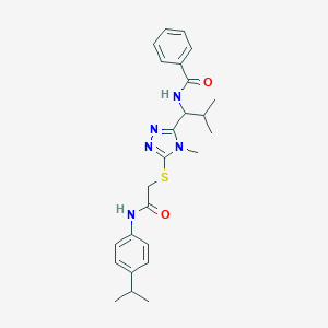 molecular formula C25H31N5O2S B305518 N-(2-methyl-1-{4-methyl-5-[(2-oxo-2-{[4-(propan-2-yl)phenyl]amino}ethyl)sulfanyl]-4H-1,2,4-triazol-3-yl}propyl)benzamide 