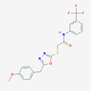 molecular formula C19H16F3N3O3S B305520 2-{[5-(4-methoxybenzyl)-1,3,4-oxadiazol-2-yl]sulfanyl}-N-[3-(trifluoromethyl)phenyl]acetamide 