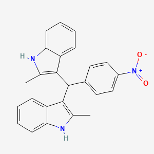 molecular formula C25H21N3O2 B3055215 2-methyl-3-[(2-methyl-1H-indol-3-yl)(4-nitrophenyl)methyl]-1H-indole CAS No. 6340-89-2