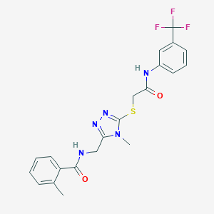molecular formula C21H20F3N5O2S B305523 2-methyl-N-{[4-methyl-5-({2-oxo-2-[3-(trifluoromethyl)anilino]ethyl}sulfanyl)-4H-1,2,4-triazol-3-yl]methyl}benzamide 