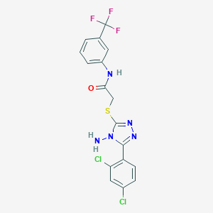 molecular formula C17H12Cl2F3N5OS B305526 2-{[4-amino-5-(2,4-dichlorophenyl)-4H-1,2,4-triazol-3-yl]sulfanyl}-N-[3-(trifluoromethyl)phenyl]acetamide 