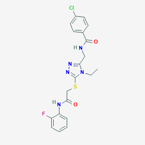 molecular formula C20H19ClFN5O2S B305527 4-chloro-N-{[4-ethyl-5-({2-[(2-fluorophenyl)amino]-2-oxoethyl}sulfanyl)-4H-1,2,4-triazol-3-yl]methyl}benzamide 