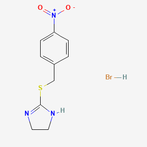 molecular formula C10H12BrN3O2S B3055314 1H-Imidazole, 4,5-dihydro-2-(((4-nitrophenyl)methyl)thio)-, monohydrobromide CAS No. 63906-95-6