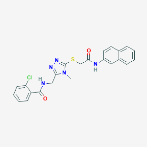 molecular formula C23H20ClN5O2S B305534 2-chloro-N-[(4-methyl-5-{[2-(naphthalen-2-ylamino)-2-oxoethyl]sulfanyl}-4H-1,2,4-triazol-3-yl)methyl]benzamide 