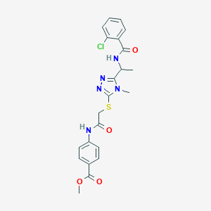 molecular formula C22H22ClN5O4S B305536 methyl 4-({[(5-{1-[(2-chlorobenzoyl)amino]ethyl}-4-methyl-4H-1,2,4-triazol-3-yl)thio]acetyl}amino)benzoate 