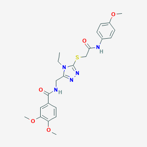 molecular formula C23H27N5O5S B305537 N-[(4-ethyl-5-{[2-(4-methoxyanilino)-2-oxoethyl]sulfanyl}-4H-1,2,4-triazol-3-yl)methyl]-3,4-dimethoxybenzamide 