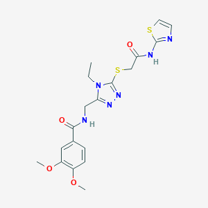 molecular formula C19H22N6O4S2 B305539 N-[(4-ethyl-5-{[2-oxo-2-(1,3-thiazol-2-ylamino)ethyl]sulfanyl}-4H-1,2,4-triazol-3-yl)methyl]-3,4-dimethoxybenzamide 
