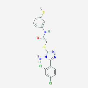 molecular formula C17H15Cl2N5OS2 B305540 2-{[4-amino-5-(2,4-dichlorophenyl)-4H-1,2,4-triazol-3-yl]sulfanyl}-N-[3-(methylsulfanyl)phenyl]acetamide 