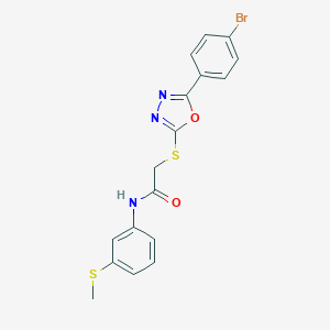 molecular formula C17H14BrN3O2S2 B305541 2-{[5-(4-bromophenyl)-1,3,4-oxadiazol-2-yl]sulfanyl}-N-[3-(methylsulfanyl)phenyl]acetamide 