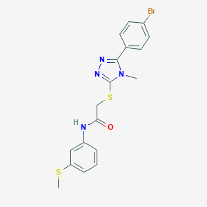 molecular formula C18H17BrN4OS2 B305542 2-{[5-(4-bromophenyl)-4-methyl-4H-1,2,4-triazol-3-yl]sulfanyl}-N-[3-(methylsulfanyl)phenyl]acetamide 