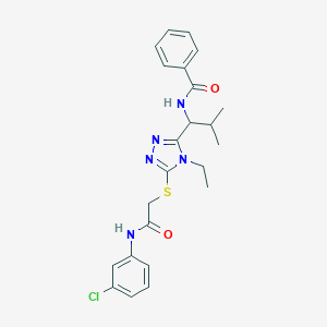 molecular formula C23H26ClN5O2S B305543 N-{1-[5-({2-[(3-chlorophenyl)amino]-2-oxoethyl}sulfanyl)-4-ethyl-4H-1,2,4-triazol-3-yl]-2-methylpropyl}benzamide 