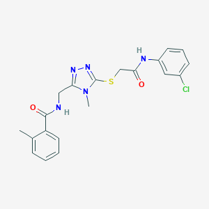 molecular formula C20H20ClN5O2S B305545 N-{[5-({2-[(3-chlorophenyl)amino]-2-oxoethyl}sulfanyl)-4-methyl-4H-1,2,4-triazol-3-yl]methyl}-2-methylbenzamide 