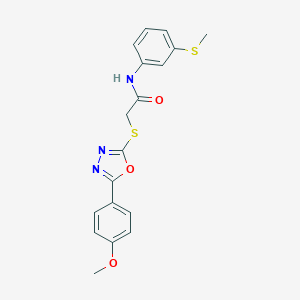 molecular formula C18H17N3O3S2 B305549 2-{[5-(4-methoxyphenyl)-1,3,4-oxadiazol-2-yl]sulfanyl}-N-[3-(methylsulfanyl)phenyl]acetamide 