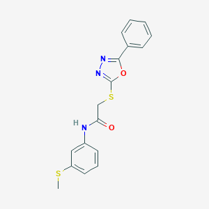 molecular formula C17H15N3O2S2 B305552 N-[3-(methylsulfanyl)phenyl]-2-[(5-phenyl-1,3,4-oxadiazol-2-yl)sulfanyl]acetamide 