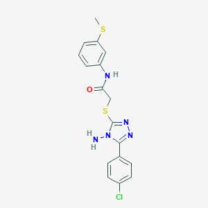 molecular formula C17H16ClN5OS2 B305554 2-{[4-amino-5-(4-chlorophenyl)-4H-1,2,4-triazol-3-yl]sulfanyl}-N-[3-(methylsulfanyl)phenyl]acetamide 