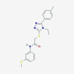 molecular formula C20H22N4OS2 B305556 2-{[4-ethyl-5-(4-methylphenyl)-4H-1,2,4-triazol-3-yl]sulfanyl}-N-[3-(methylsulfanyl)phenyl]acetamide 