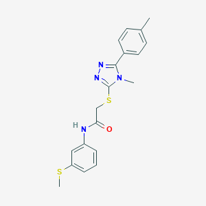 molecular formula C19H20N4OS2 B305557 2-{[4-methyl-5-(4-methylphenyl)-4H-1,2,4-triazol-3-yl]sulfanyl}-N-[3-(methylsulfanyl)phenyl]acetamide 