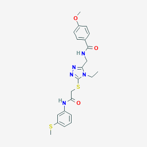 molecular formula C22H25N5O3S2 B305558 N-({4-ethyl-5-[(2-{[3-(methylsulfanyl)phenyl]amino}-2-oxoethyl)sulfanyl]-4H-1,2,4-triazol-3-yl}methyl)-4-methoxybenzamide 
