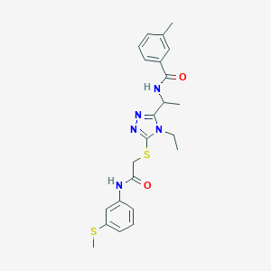 molecular formula C23H27N5O2S2 B305560 N-(1-{4-ethyl-5-[(2-{[3-(methylsulfanyl)phenyl]amino}-2-oxoethyl)sulfanyl]-4H-1,2,4-triazol-3-yl}ethyl)-3-methylbenzamide 