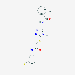 molecular formula C21H23N5O2S2 B305562 2-methyl-N-({4-methyl-5-[(2-{[3-(methylsulfanyl)phenyl]amino}-2-oxoethyl)sulfanyl]-4H-1,2,4-triazol-3-yl}methyl)benzamide 