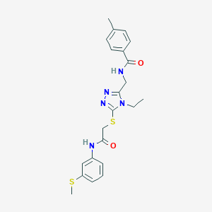 molecular formula C22H25N5O2S2 B305563 N-({4-ethyl-5-[(2-{[3-(methylsulfanyl)phenyl]amino}-2-oxoethyl)sulfanyl]-4H-1,2,4-triazol-3-yl}methyl)-4-methylbenzamide 