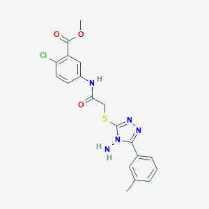 molecular formula C19H18ClN5O3S B305566 methyl 5-[({[4-amino-5-(3-methylphenyl)-4H-1,2,4-triazol-3-yl]sulfanyl}acetyl)amino]-2-chlorobenzoate 