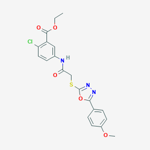 molecular formula C20H18ClN3O5S B305572 Ethyl 2-chloro-5-[({[5-(4-methoxyphenyl)-1,3,4-oxadiazol-2-yl]sulfanyl}acetyl)amino]benzoate 
