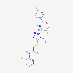 molecular formula C24H28ClN5O2S B305575 N-[1-(5-{[2-(2-chloroanilino)-2-oxoethyl]sulfanyl}-4-ethyl-4H-1,2,4-triazol-3-yl)-2-methylpropyl]-4-methylbenzamide 