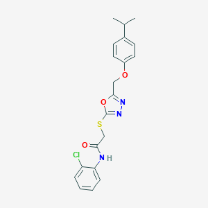 molecular formula C20H20ClN3O3S B305576 N-(2-chlorophenyl)-2-[(5-{[4-(propan-2-yl)phenoxy]methyl}-1,3,4-oxadiazol-2-yl)sulfanyl]acetamide 