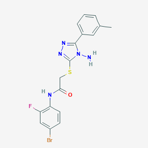 molecular formula C17H15BrFN5OS B305578 2-{[4-amino-5-(3-methylphenyl)-4H-1,2,4-triazol-3-yl]sulfanyl}-N-(4-bromo-2-fluorophenyl)acetamide 