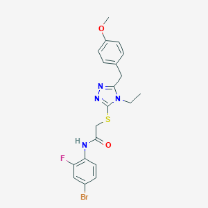 molecular formula C20H20BrFN4O2S B305581 N-(4-bromo-2-fluorophenyl)-2-{[4-ethyl-5-(4-methoxybenzyl)-4H-1,2,4-triazol-3-yl]sulfanyl}acetamide 