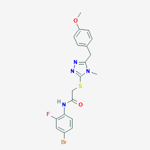 molecular formula C19H18BrFN4O2S B305582 N-(4-bromo-2-fluorophenyl)-2-{[5-(4-methoxybenzyl)-4-methyl-4H-1,2,4-triazol-3-yl]sulfanyl}acetamide 