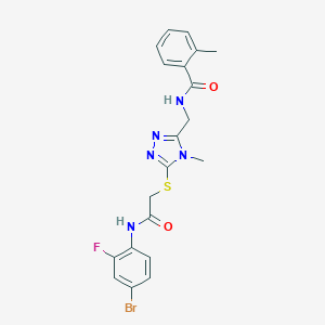 molecular formula C20H19BrFN5O2S B305583 N-[(5-{[2-(4-bromo-2-fluoroanilino)-2-oxoethyl]sulfanyl}-4-methyl-4H-1,2,4-triazol-3-yl)methyl]-2-methylbenzamide 