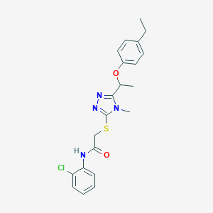 molecular formula C21H23ClN4O2S B305585 N-(2-chlorophenyl)-2-({5-[1-(4-ethylphenoxy)ethyl]-4-methyl-4H-1,2,4-triazol-3-yl}sulfanyl)acetamide 