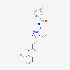 molecular formula C21H22ClN5O2S B305586 N-{[5-({2-[(2-chlorophenyl)amino]-2-oxoethyl}sulfanyl)-4-ethyl-4H-1,2,4-triazol-3-yl]methyl}-3-methylbenzamide 