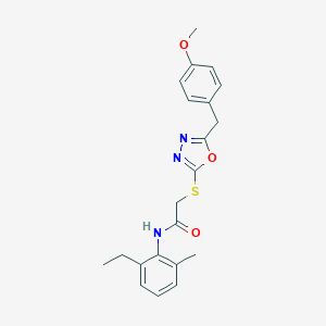 molecular formula C21H23N3O3S B305588 N-(2-ethyl-6-methylphenyl)-2-{[5-(4-methoxybenzyl)-1,3,4-oxadiazol-2-yl]sulfanyl}acetamide 
