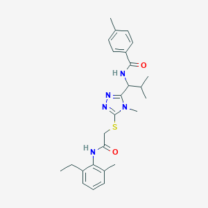 molecular formula C26H33N5O2S B305590 N-{1-[5-({2-[(2-ethyl-6-methylphenyl)amino]-2-oxoethyl}sulfanyl)-4-methyl-4H-1,2,4-triazol-3-yl]-2-methylpropyl}-4-methylbenzamide 