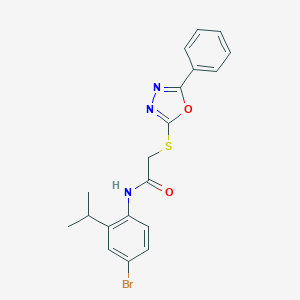 molecular formula C19H18BrN3O2S B305596 N-[4-bromo-2-(propan-2-yl)phenyl]-2-[(5-phenyl-1,3,4-oxadiazol-2-yl)sulfanyl]acetamide 