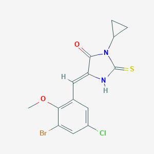 molecular formula C14H12BrClN2O2S B305602 5-(3-Bromo-5-chloro-2-methoxybenzylidene)-3-cyclopropyl-2-thioxo-4-imidazolidinone 