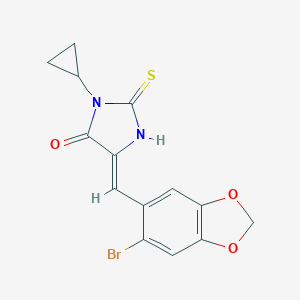 molecular formula C14H11BrN2O3S B305603 5-[(6-Bromo-1,3-benzodioxol-5-yl)methylene]-3-cyclopropyl-2-thioxo-4-imidazolidinone 