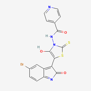 molecular formula C17H9BrN4O3S2 B3056071 N-[5-(5-Bromo-1,2-dihydro-2-oxo-3H-indol-3-ylidene)-4-oxo-2-thioxothiazolidin-3-yl]-4-pyridinecarboxamide CAS No. 68711-05-7