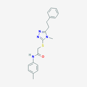 molecular formula C20H22N4OS B305610 N-(4-methylphenyl)-2-{[4-methyl-5-(2-phenylethyl)-4H-1,2,4-triazol-3-yl]sulfanyl}acetamide 