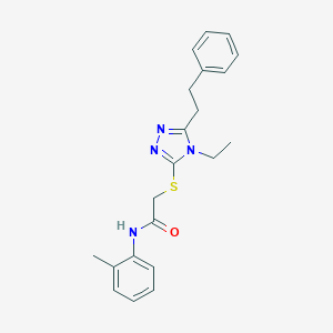 molecular formula C21H24N4OS B305616 2-{[4-ethyl-5-(2-phenylethyl)-4H-1,2,4-triazol-3-yl]sulfanyl}-N-(2-methylphenyl)acetamide 