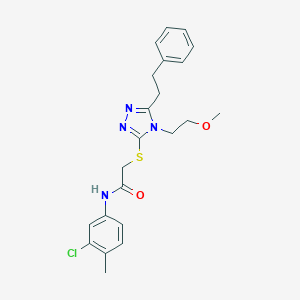 molecular formula C22H25ClN4O2S B305626 N-(3-chloro-4-methylphenyl)-2-{[4-(2-methoxyethyl)-5-(2-phenylethyl)-4H-1,2,4-triazol-3-yl]sulfanyl}acetamide 
