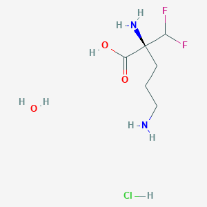 molecular formula C6H15ClF2N2O3 B3056263 L-鸟氨酸，2-(二氟甲基)-，一水合氯化物 CAS No. 69955-42-6